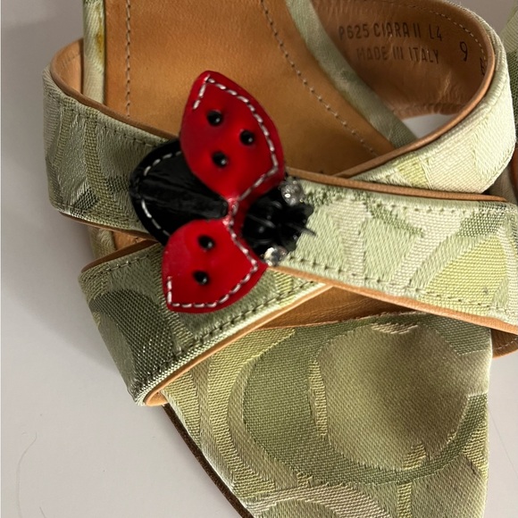 Coach Women's Sandals in Green with Red Ladybug Accents. Ciara II size 9B. - Picture 5 of 16